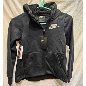 Nike Girls Full Zip Sherpa Hoodie M (Black) - New ~ AV8422 010 NWT